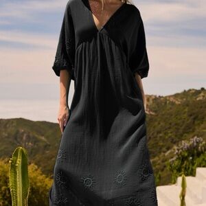 Trina Turk Black Serena Maxi Swim Coverup S M Resort * also in cream*🌴